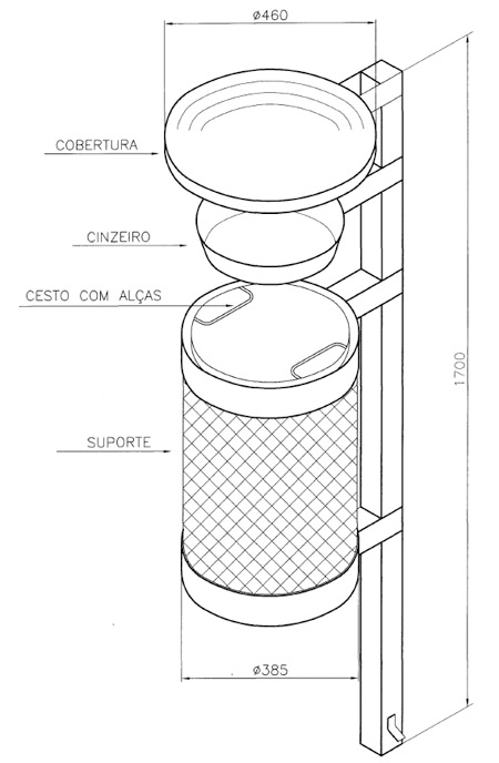 Lixeira cinzeiro p/ área externa desenvolvida para Shopping, Hospitais, Restaurantes , etc